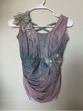 Sleeveless Ombre Floral Appliqué Draped girl’s Dress